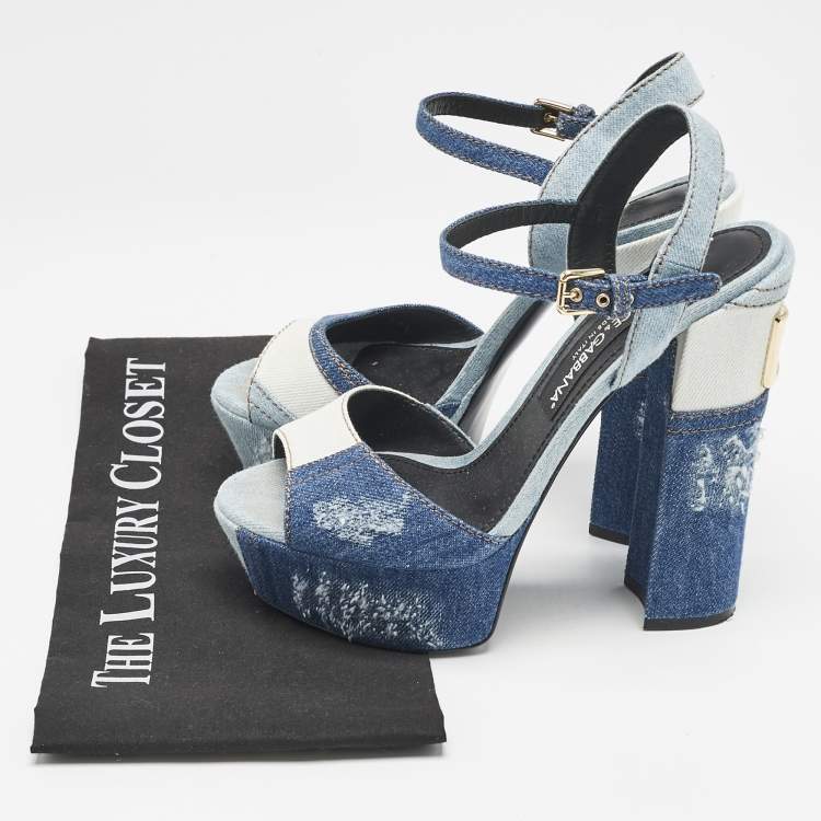 Pre Owned Dolce & Gabbana Blue Denim Keira Platform Ankle Wrap Sandals Size 39.5