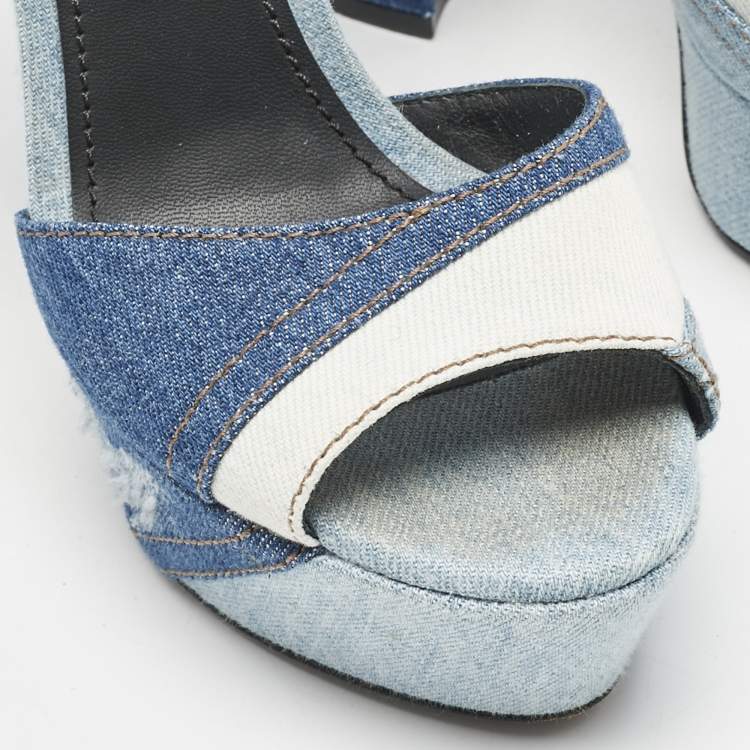 Pre Owned Dolce & Gabbana Blue Denim Keira Platform Ankle Wrap Sandals Size 39.5