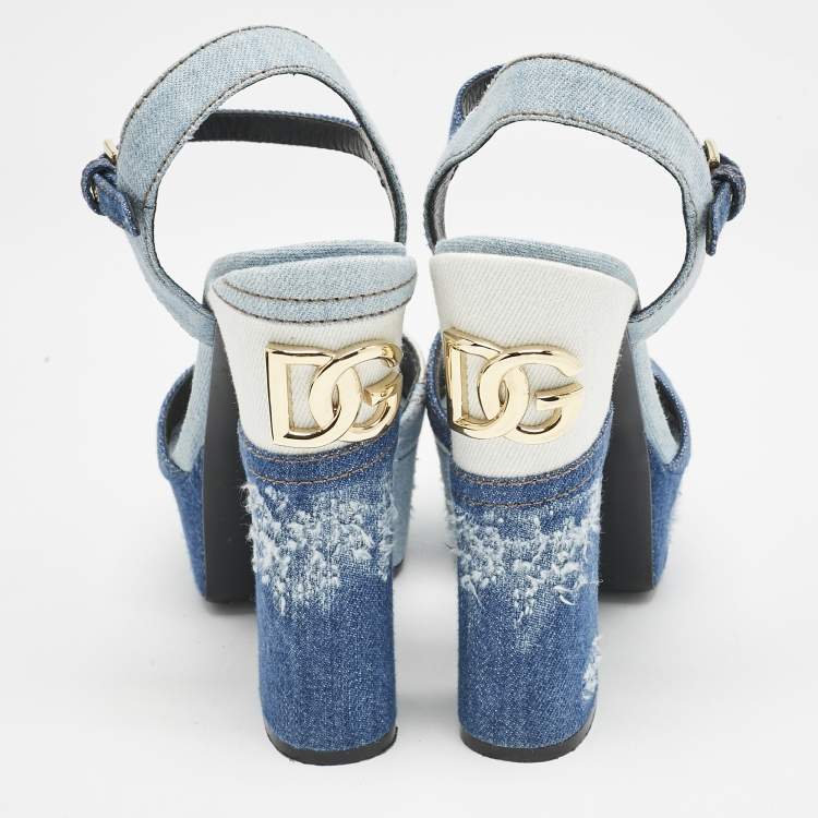 Pre Owned Dolce & Gabbana Blue Denim Keira Platform Ankle Wrap Sandals Size 39.5