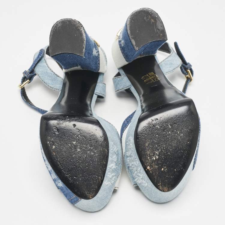Pre Owned Dolce & Gabbana Blue Denim Keira Platform Ankle Wrap Sandals Size 39.5