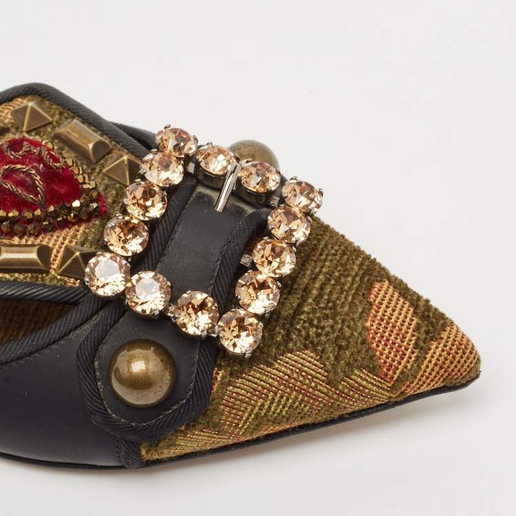 Pre Owned Dolce & Gabbana Black Leather Crystal Embellished Ballet Flat Size 37