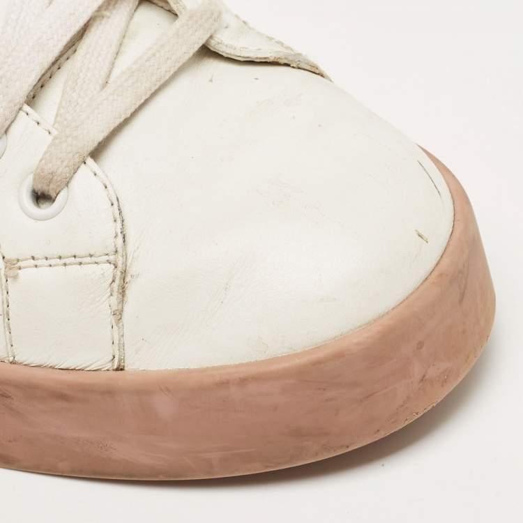 Pre Owned Dolce & Gabbana White Leather Love Applique Portofino Low Top Sneakers Size 40