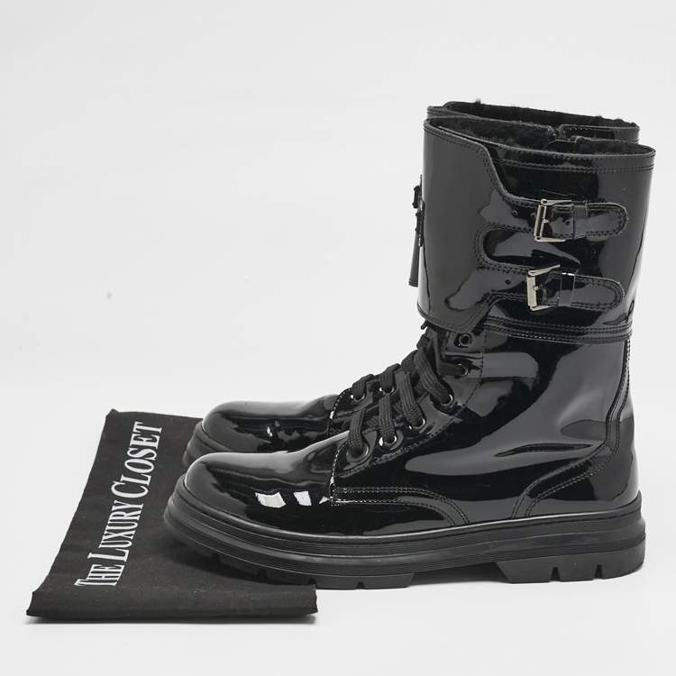 Pre Owned Dolce & Gabbana Black Patent Leather Combat Boots Size 38