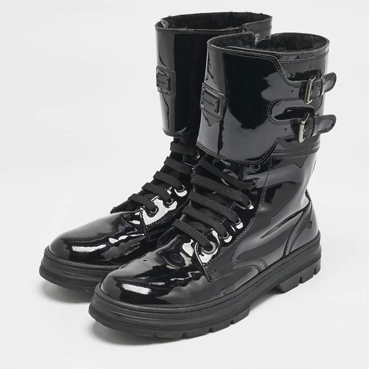 Pre Owned Dolce & Gabbana Black Patent Leather Combat Boots Size 38