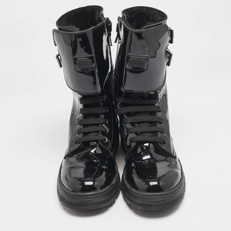 Pre Owned Dolce & Gabbana Black Patent Leather Combat Boots Size 38