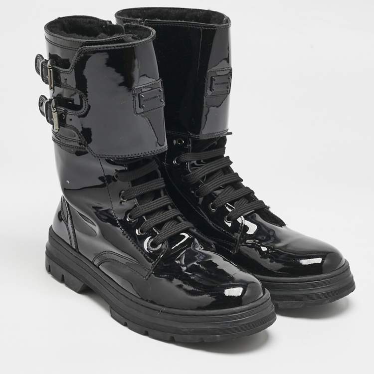 Pre Owned Dolce & Gabbana Black Patent Leather Combat Boots Size 38