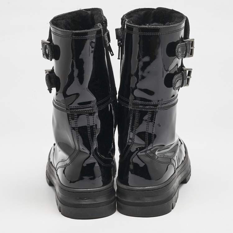 Pre Owned Dolce & Gabbana Black Patent Leather Combat Boots Size 38