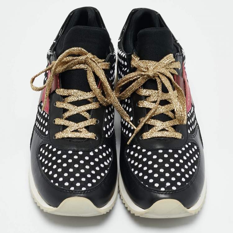Pre Owned Dolce & Gabbana Multicolor Leather And Suede Polka Dot Sneakers Size 37
