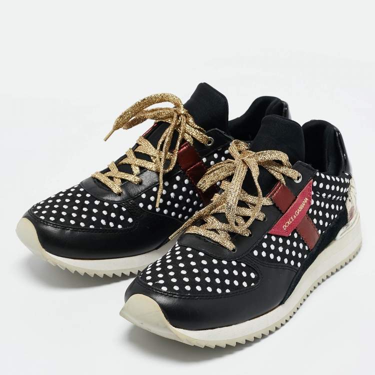 Pre Owned Dolce & Gabbana Multicolor Leather And Suede Polka Dot Sneakers Size 37