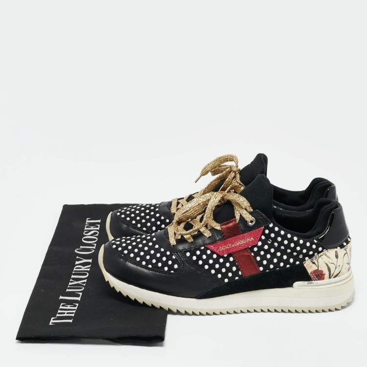 Pre Owned Dolce & Gabbana Multicolor Leather And Suede Polka Dot Sneakers Size 37