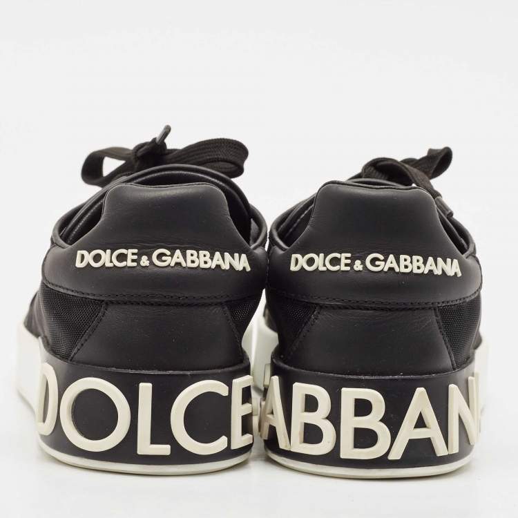 Pre Owned Dolce & Gabbana Black Leather and Mesh Portofino Low Top Sneakers Size 40