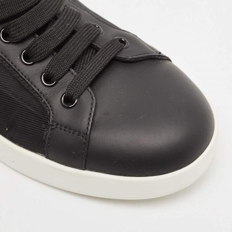 Pre Owned Dolce & Gabbana Black Leather and Mesh Portofino Low Top Sneakers Size 40