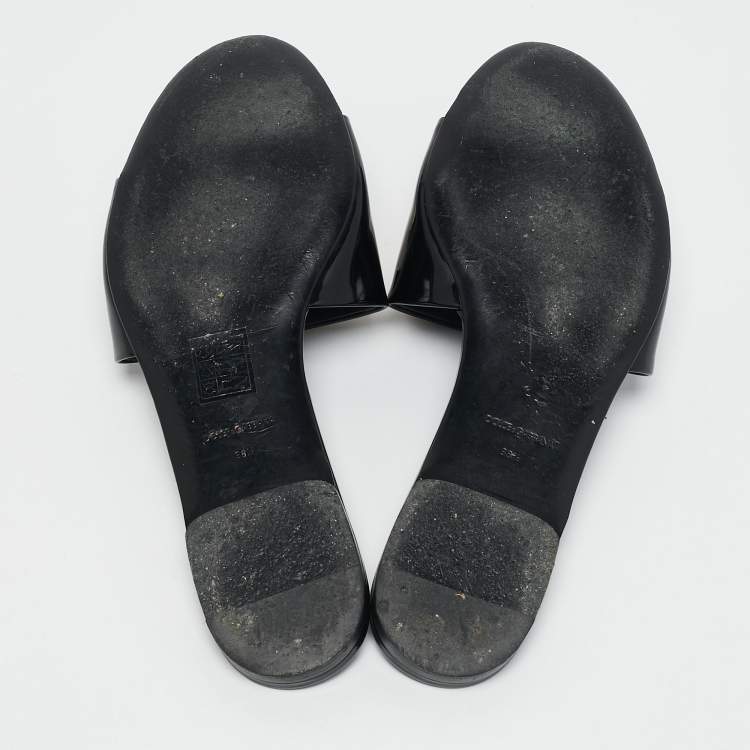 Pre Owned Dolce & Gabbana Black Patent Leather Ciabatta Flat Slide Sandals Size 38.5