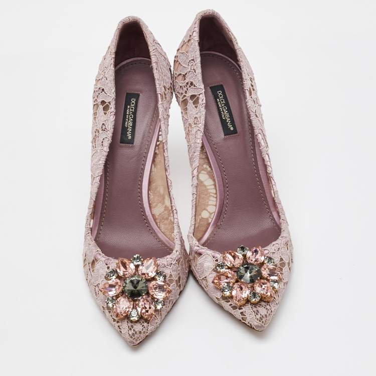 Pre Owned Dolce & Gabbana Dusty Pink Lace Bellucci Crystal Embellishment Pumps Size 39