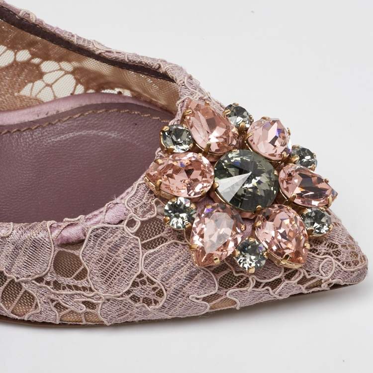 Pre Owned Dolce & Gabbana Dusty Pink Lace Bellucci Crystal Embellishment Pumps Size 39