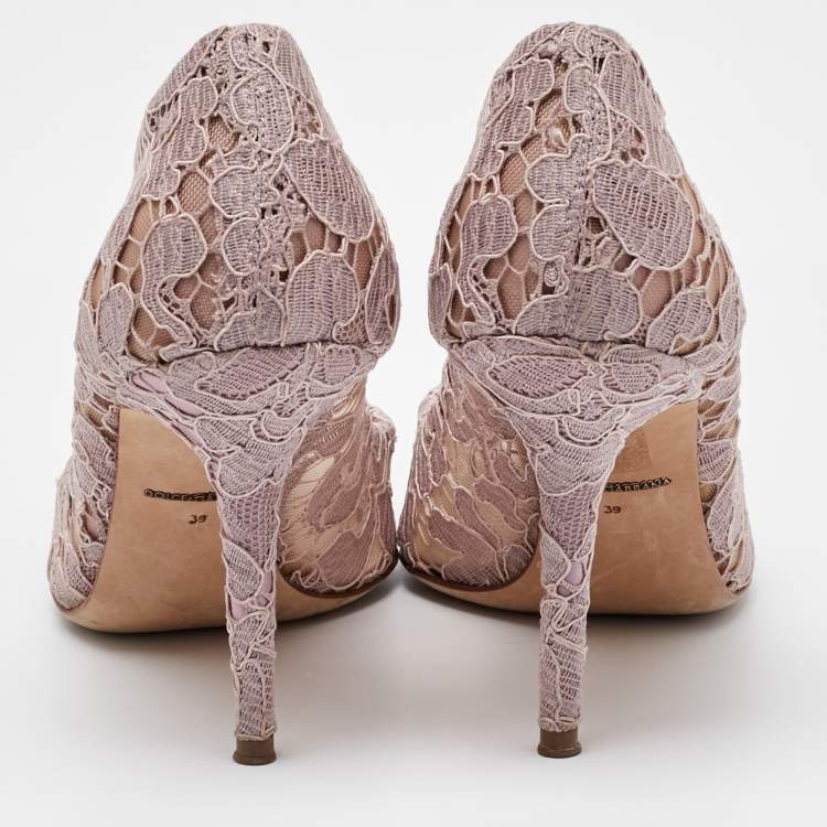 Pre Owned Dolce & Gabbana Dusty Pink Lace Bellucci Crystal Embellishment Pumps Size 39