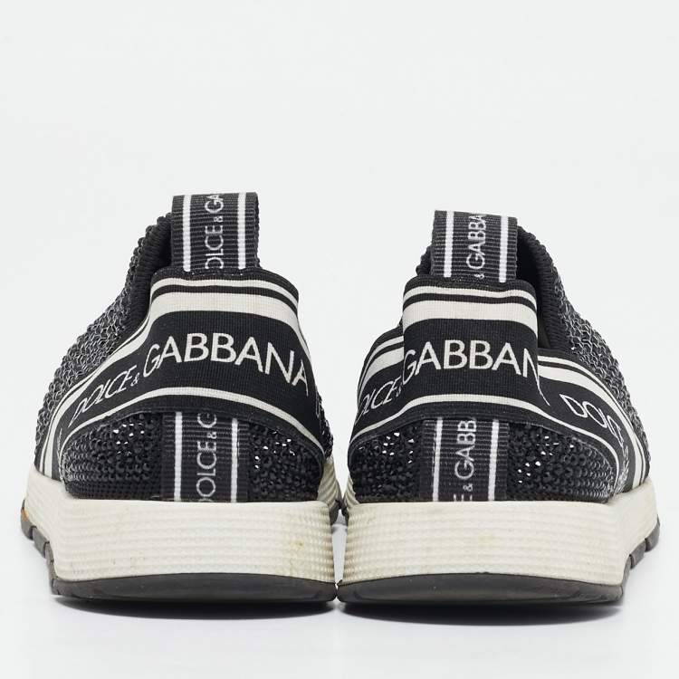 Pre Owned Dolce & Gabbana Black Crystals and Fabric Sorrento Slip On Sneakers Size 35