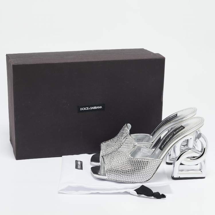 Pre Owned Dolce & Gabbana Silver Satin Crystal Embellished Keira Slide Sandals Size 41