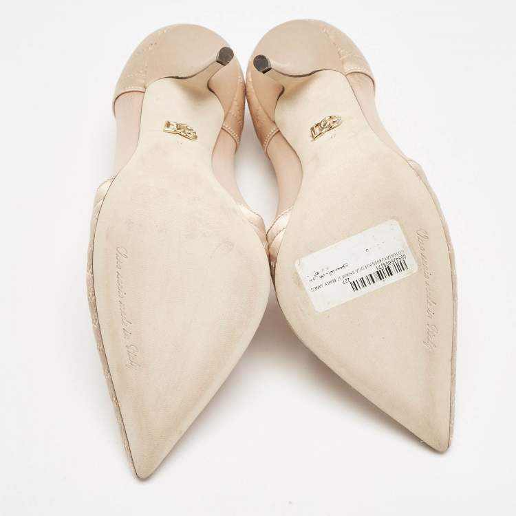 Pre Owned Dolce & Gabbana Peach Satin and Mesh Pointed Toe Pumps Size 37