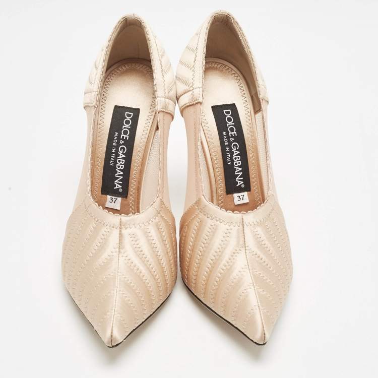 Pre Owned Dolce & Gabbana Peach Satin and Mesh Pointed Toe Pumps Size 37