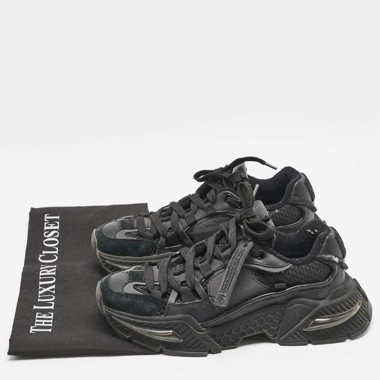 Pre Owned Dolce & Gabbana Black Leather and Fabric Daymaster Sneakers Size 37.5