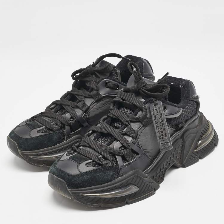 Pre Owned Dolce & Gabbana Black Leather and Fabric Daymaster Sneakers Size 37.5