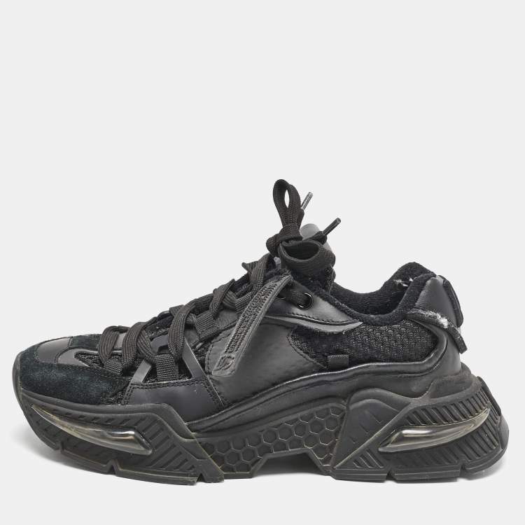 Pre Owned Dolce & Gabbana Black Leather and Fabric Daymaster Sneakers Size 37.5