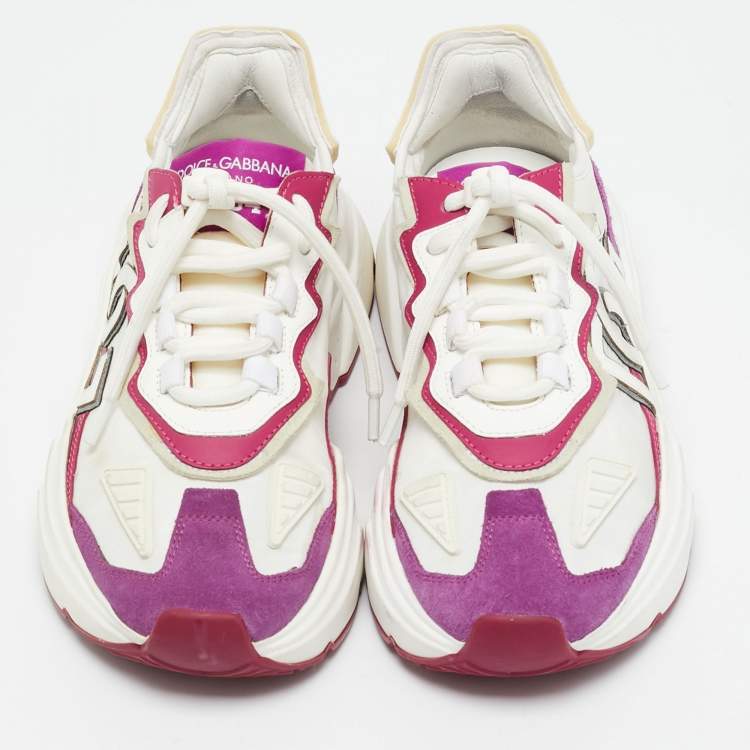 مملوكة مسبقًا Dolce & Gabbana White/Purple Nylon and Leather Daymaster Low Top Sneakers Size 37