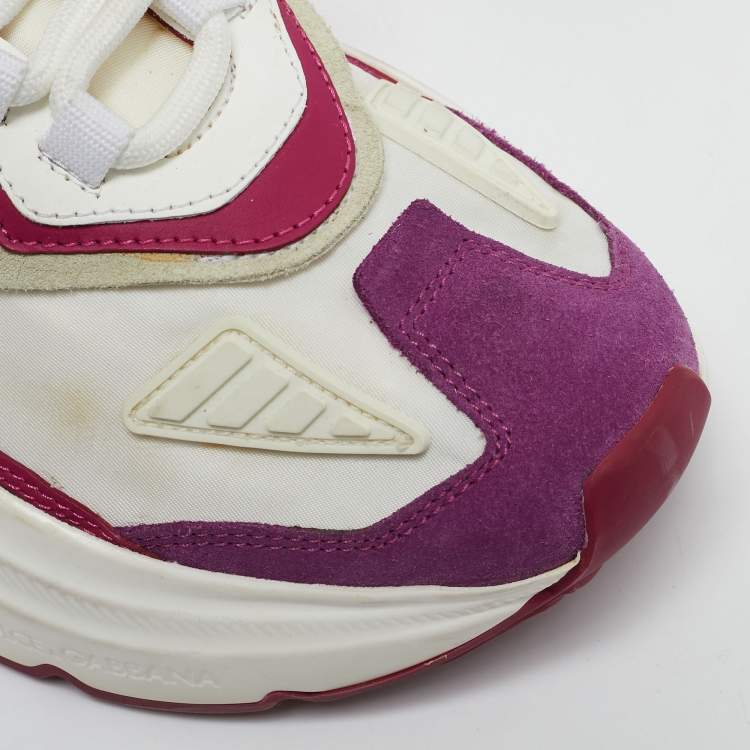 مملوكة مسبقًا Dolce & Gabbana White/Purple Nylon and Leather Daymaster Low Top Sneakers Size 37