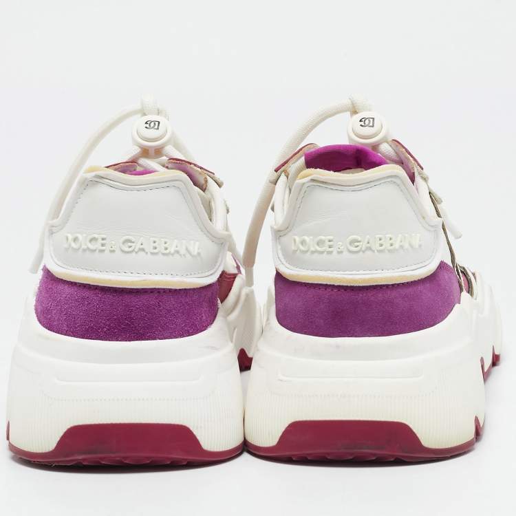 مملوكة مسبقًا Dolce & Gabbana White/Purple Nylon and Leather Daymaster Low Top Sneakers Size 37