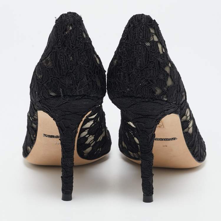 Pre Owned Dolce & Gabbana Black Lace Bellucci Pumps Size 38
