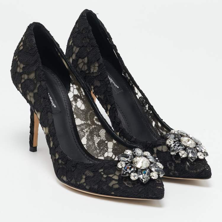 Pre Owned Dolce & Gabbana Black Lace Bellucci Pumps Size 38