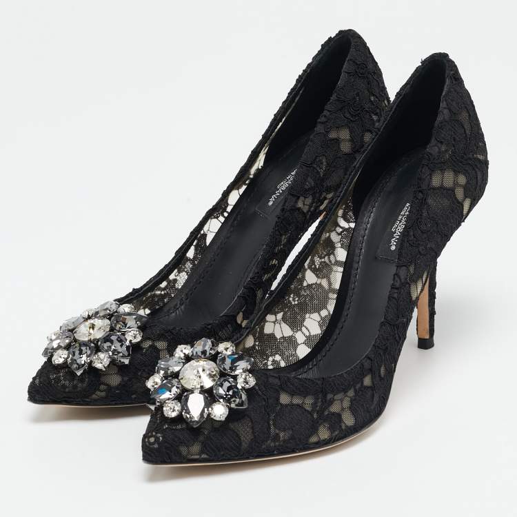 Pre Owned Dolce & Gabbana Black Lace Bellucci Pumps Size 38