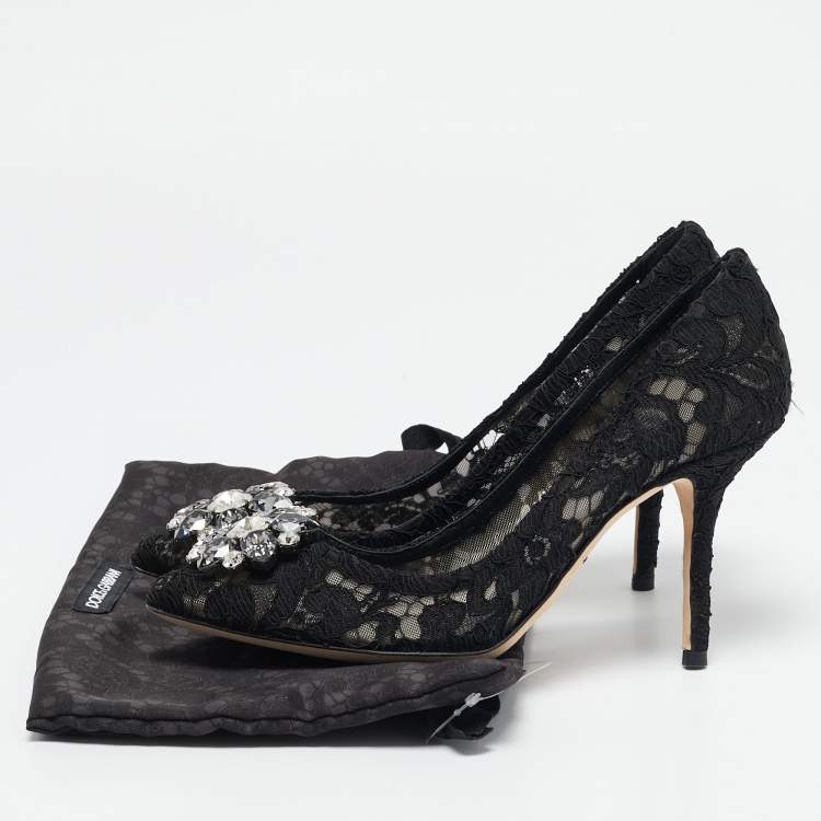 Pre Owned Dolce & Gabbana Black Lace Bellucci Pumps Size 38
