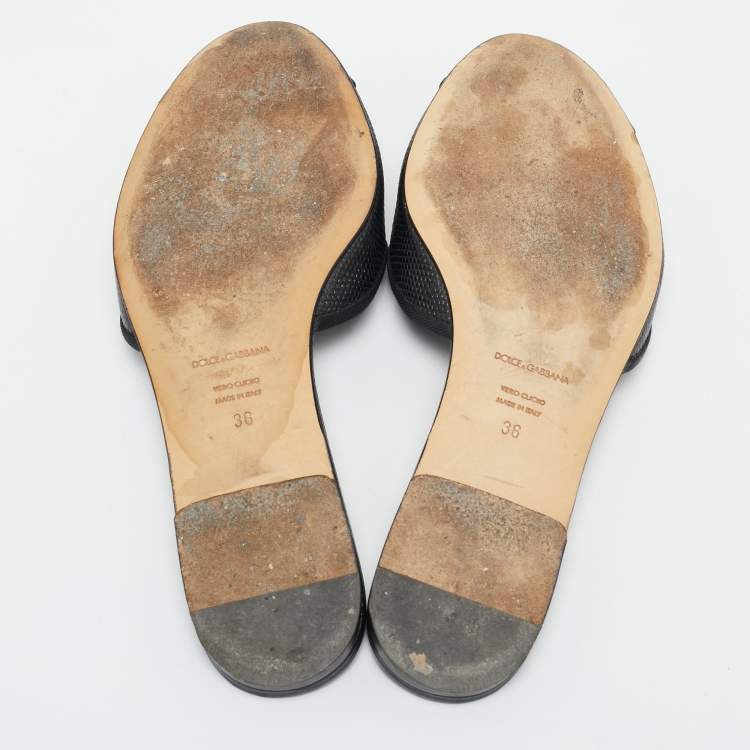 مملوكة مسبقًا Dolce & Gabbana Black Lizard Embossed Leather Sofia Flat Slides Size 36
