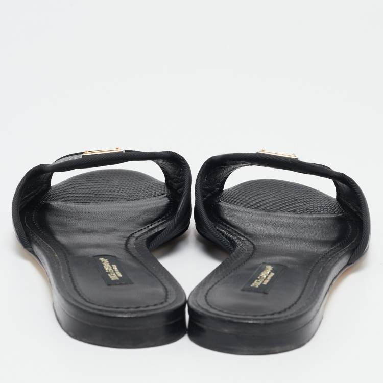 مملوكة مسبقًا Dolce & Gabbana Black Lizard Embossed Leather Sofia Flat Slides Size 36