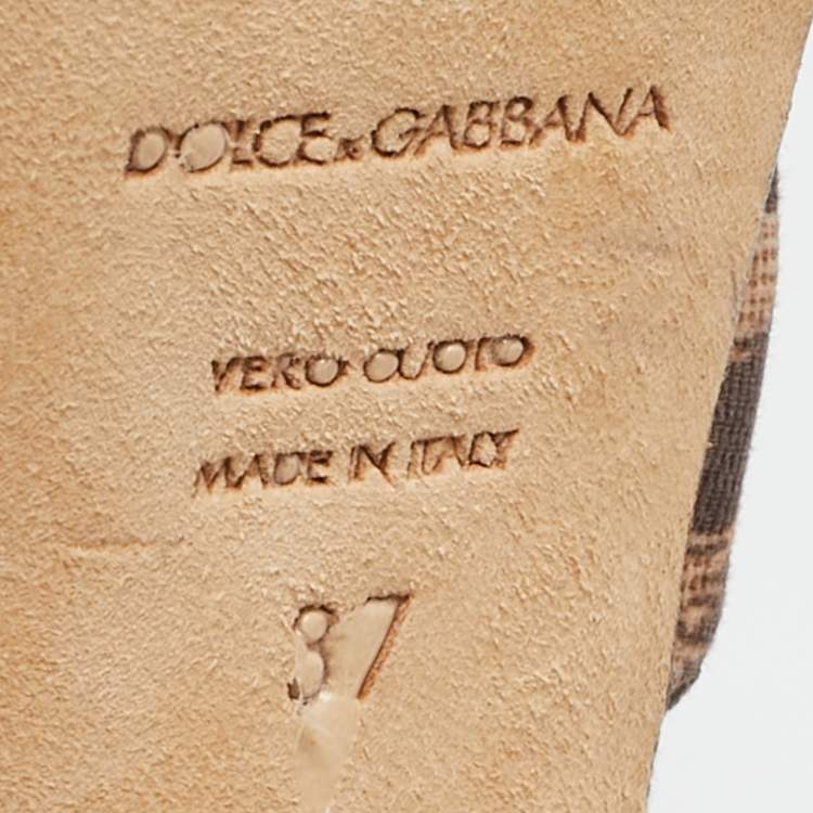 Pre Owned Dolce & Gabbana Beige/Brown Leopard Print Canvas Ankle Strap Sandals Size 37