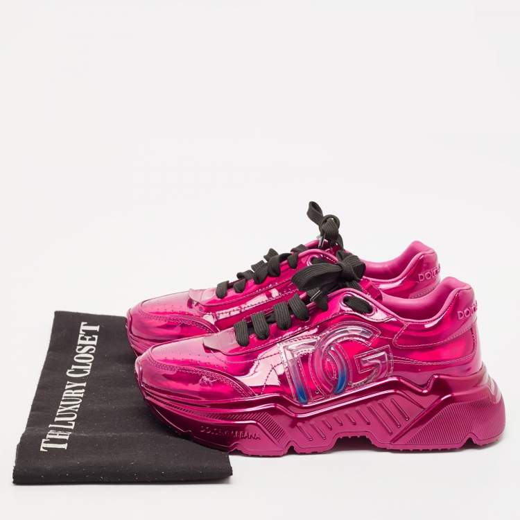 Pre Owned Dolce & Gabbana Iridescent Patent DG Logo Lace Up Sneakers Size 37