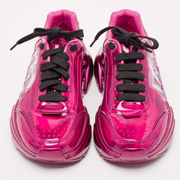 Pre Owned Dolce & Gabbana Iridescent Patent DG Logo Lace Up Sneakers Size 37