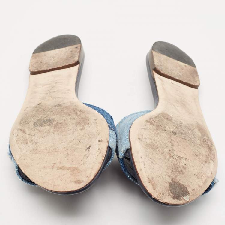 Pre Owned Dolce & Gabbana Blue Patchwork Denim DG Logo Flat Slide Sandals Size 38