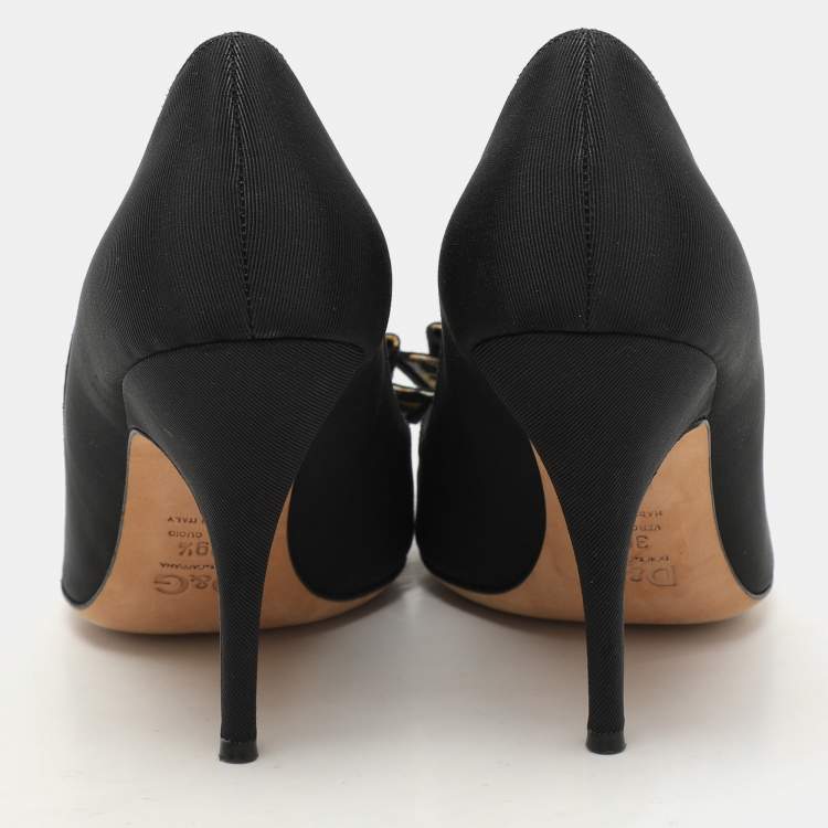 Pre Owned D&G Black Fabric Bow Peep Toe Pumps Size 39.5