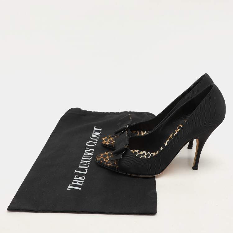 Pre Owned D&G Black Fabric Bow Peep Toe Pumps Size 39.5