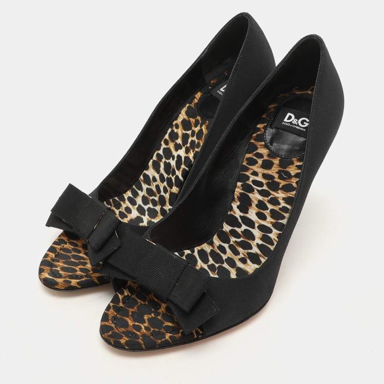Pre Owned D&G Black Fabric Bow Peep Toe Pumps Size 39.5
