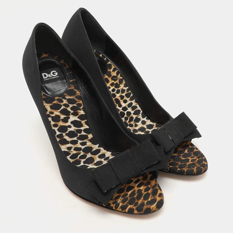Pre Owned D&G Black Fabric Bow Peep Toe Pumps Size 39.5