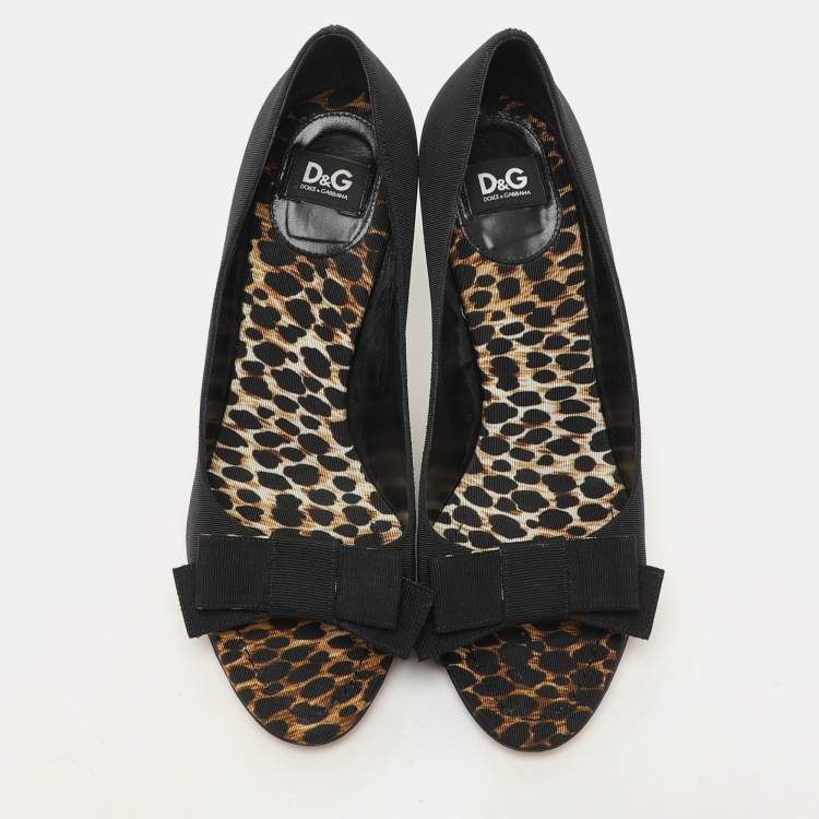 Pre Owned D&G Black Fabric Bow Peep Toe Pumps Size 39.5