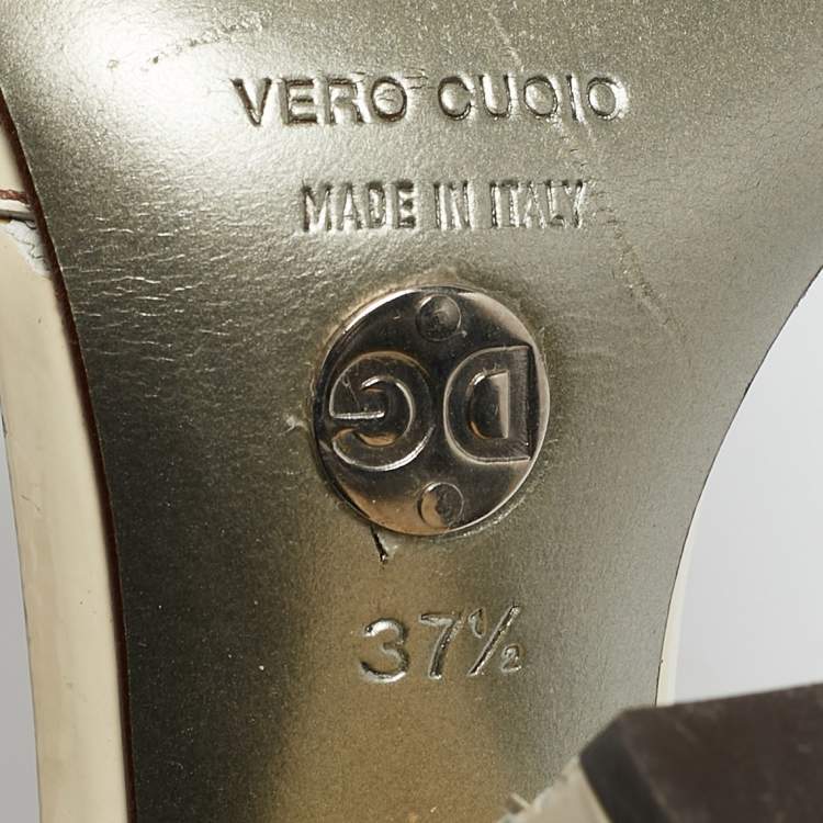 Pre Owned Dolce & Gabbana Brown/Cream Leather Vintage Ankle Strap Sandals Size 37.5