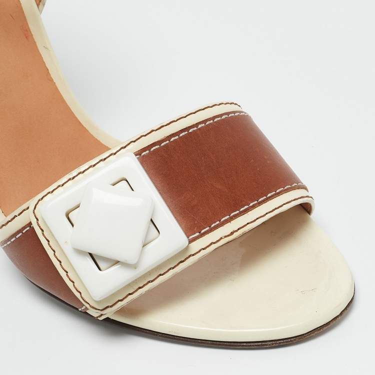 Pre Owned Dolce & Gabbana Brown/Cream Leather Vintage Ankle Strap Sandals Size 37.5