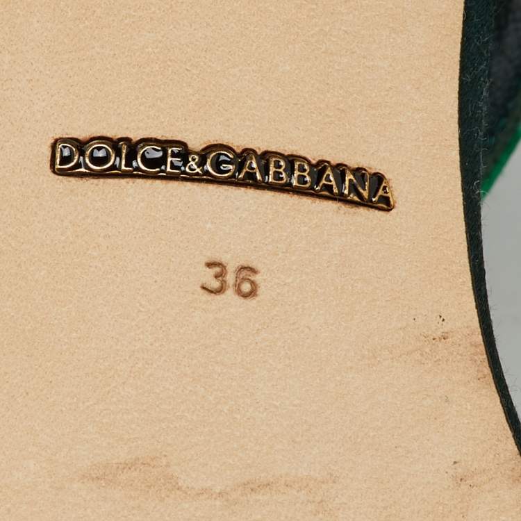 Pre Owned Dolce & Gabbana Green Mink Fur and Satin Banana Leaf T-Strap Sandals Size 36