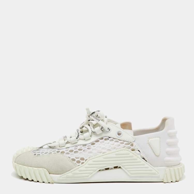 Pre Owned Dolce & Gabbana White Suede, Neoprene and Mesh NS1 Sneakers Size 38