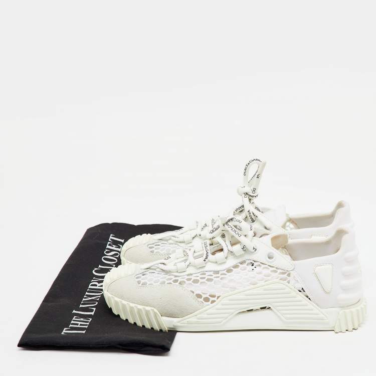Pre Owned Dolce & Gabbana White Suede, Neoprene and Mesh NS1 Sneakers Size 38